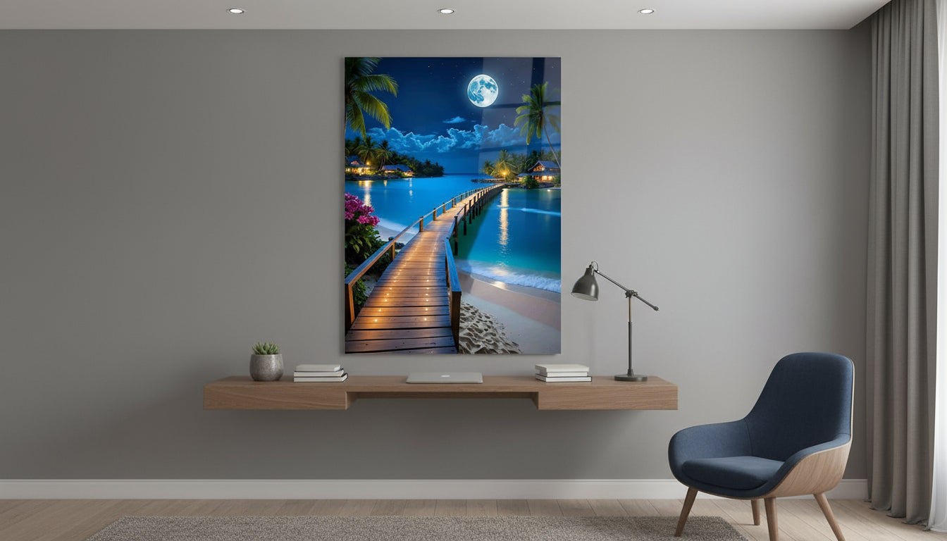 Moonlit Beach Pier Wall Art