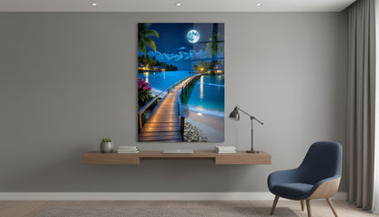 Moonlit Beach Pier Wall Art