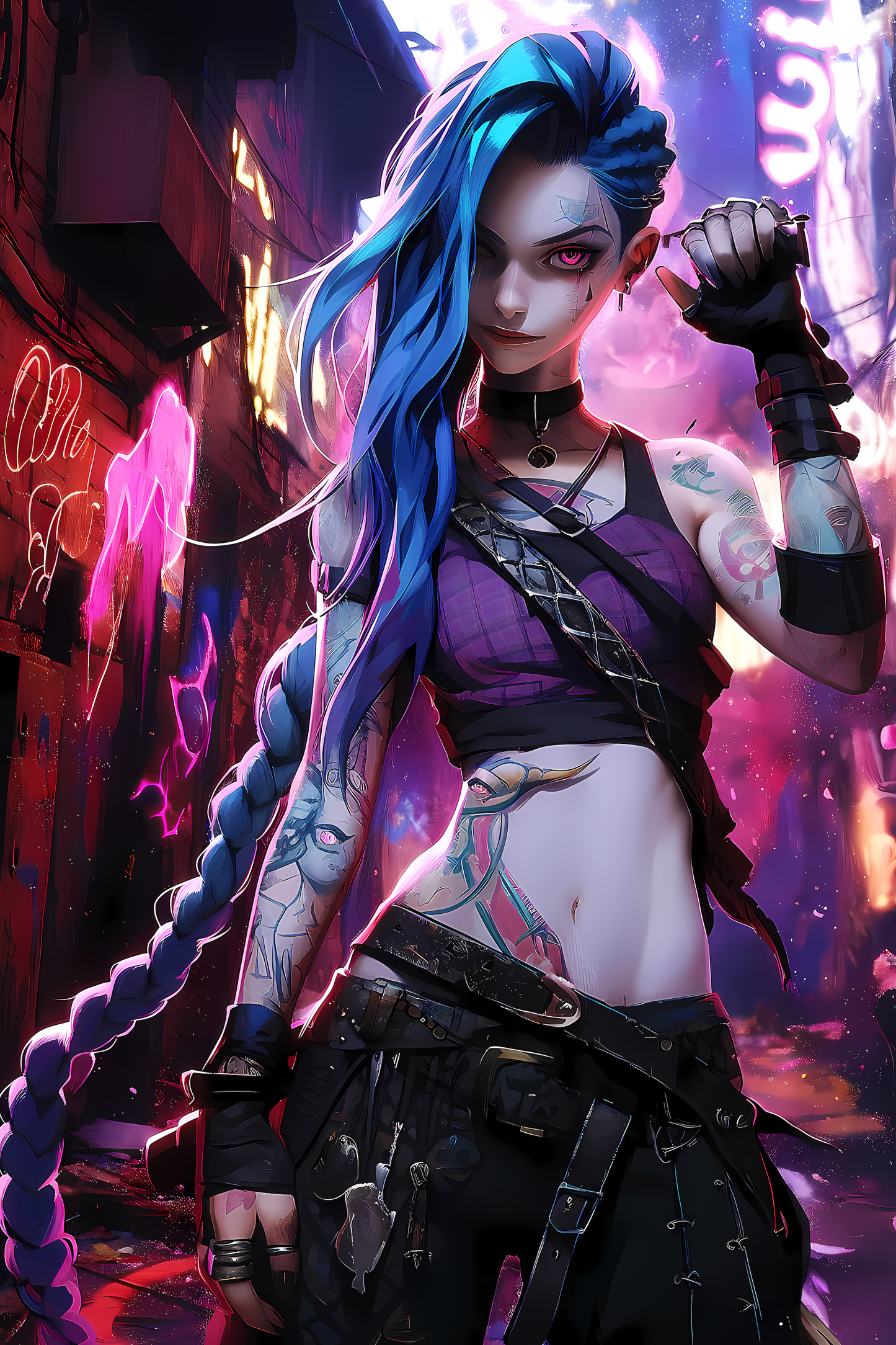 Cyberpunk Blue Hair Warrior Art Print
