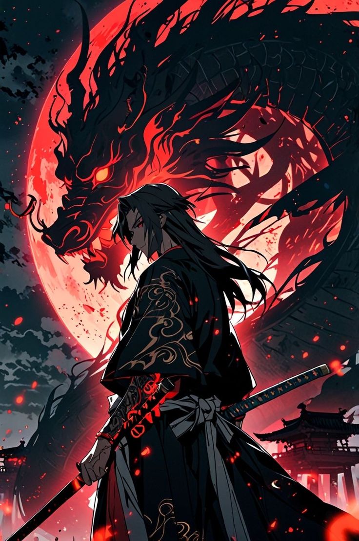 Samurai Warrior and Red Dragon