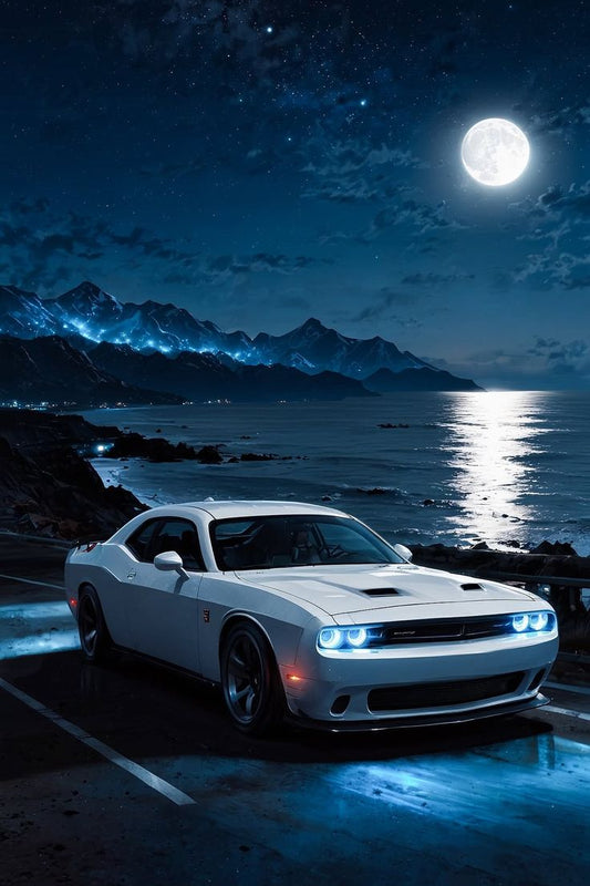Muscle Car Moonlight Ocean Canvas Print