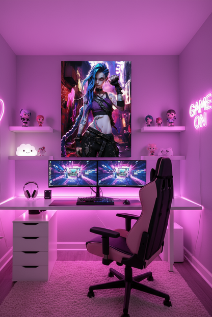 Cyberpunk Anime Art in Girl's Gaming Room