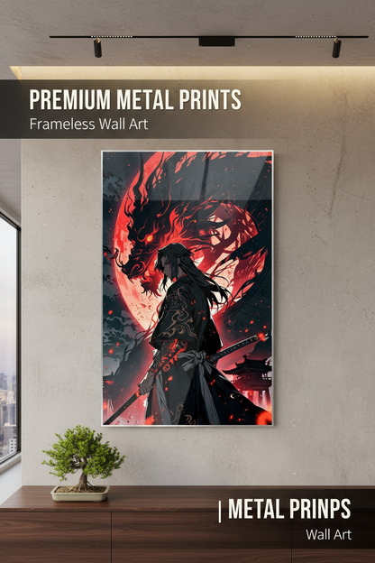 Samurai Dragon Metal Print Social Media Banner