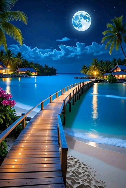 Moonlit Beach Pier Wall Art